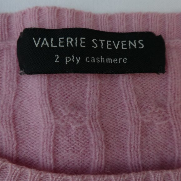 Cashmere Valerie Stevens 2ply 3D Cable Knit Light Pink Crewneck M - Picture 4 of 6